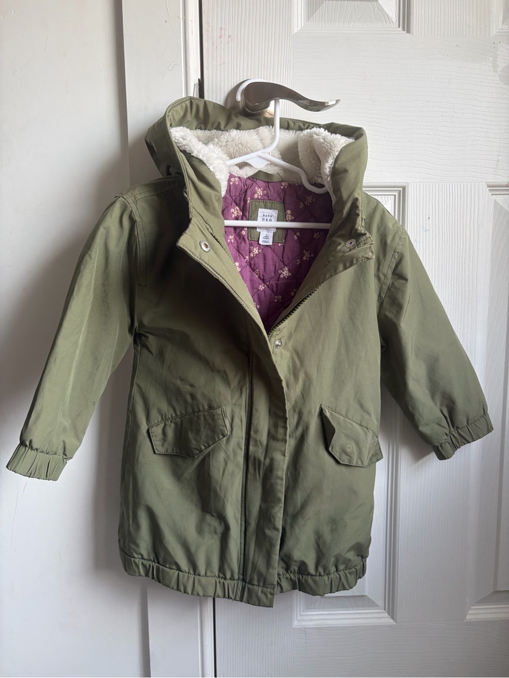 Baby Gap Olive Green Kids Hooded Parka Jacket with Quilted Lining